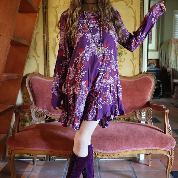 Free People Dresses & Skirts - 🍄Free People Purple Floral Mini Tunic Dress